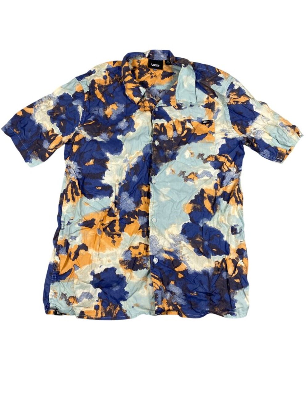 Vans Boys XL Blue & Orange Abstract Short Sleeve Button-Up Shirt Cotton Blend